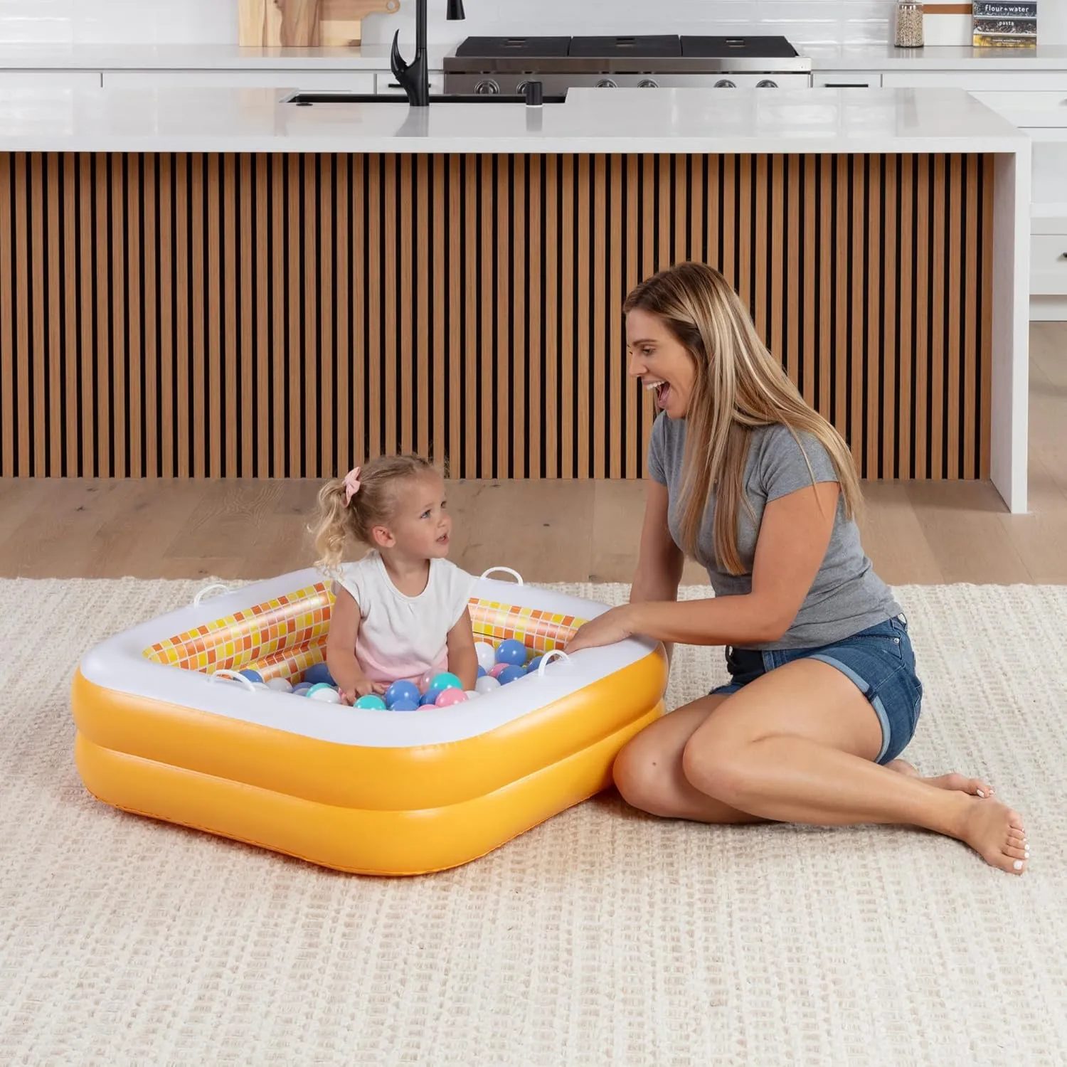 Baby and Toddler Pool with Cushioned Floor, Handles & Drain, 34"x10" Skin Safe Small Square Inflatable Kiddie Pool Portable Bathtub and Ball Pit, Summer Outdoor Gift for Babies, Infants & Toddlers 1-3