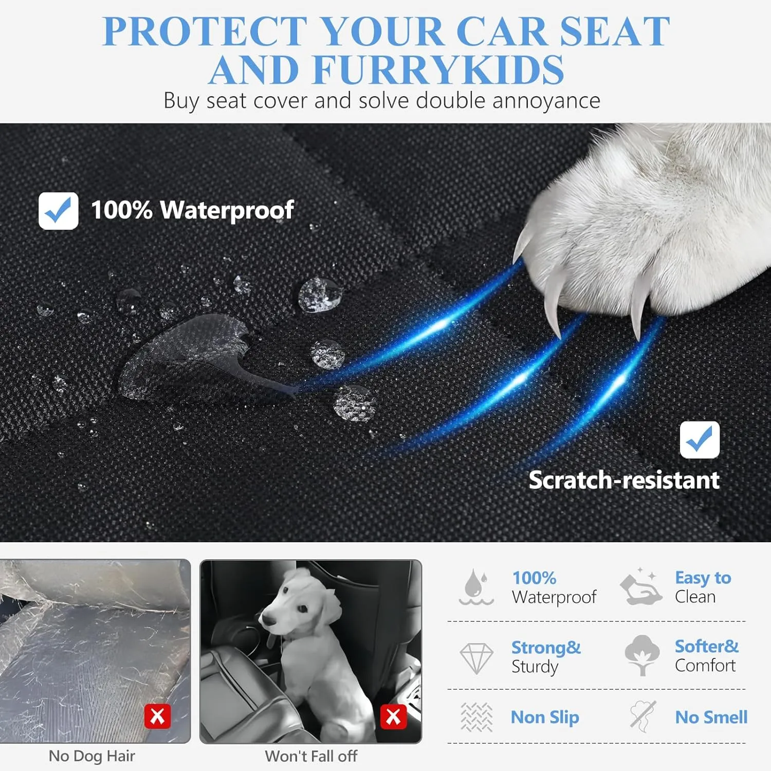 Back Seat Extender for Dogs with Soft Blanket, Dog Car Seat Cover for Back Seat Holds 420lbs, Hard Bottom Backseat Cover for Dogs, Waterproof Dog Hammock for Car, SUV, Truck Black