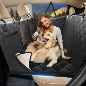Back Seat Extender for Dogs with Soft Blanket, Dog Car Seat Cover for Back Seat Holds 420lbs, Hard Bottom Backseat Cover for Dogs, Waterproof Dog Hammock for Car, SUV, Truck Black