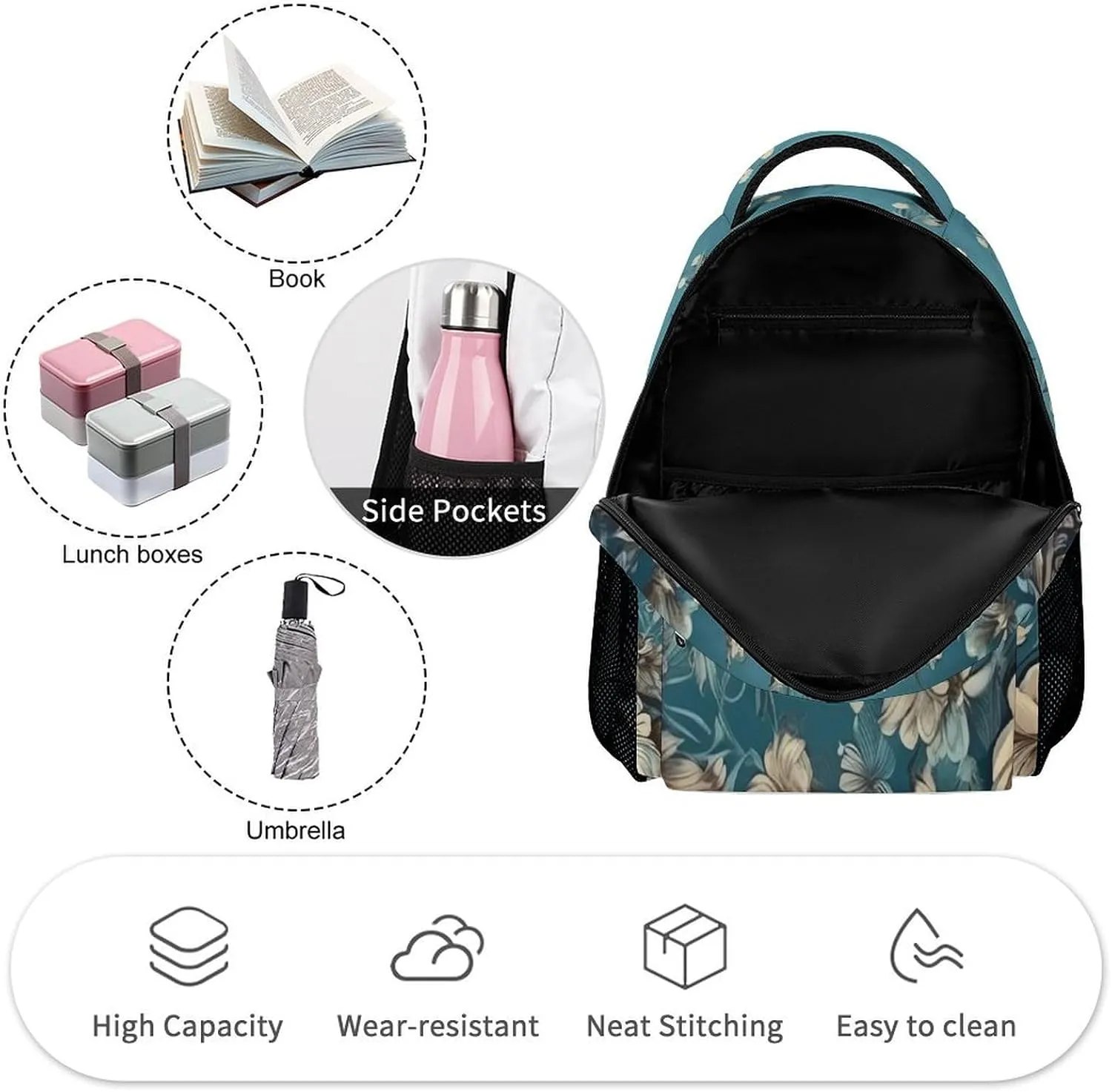 Backpack for Men Women Laptop Backpack Deep Sea Blue Flowers Casual Daypack Laptop Bag for Travel