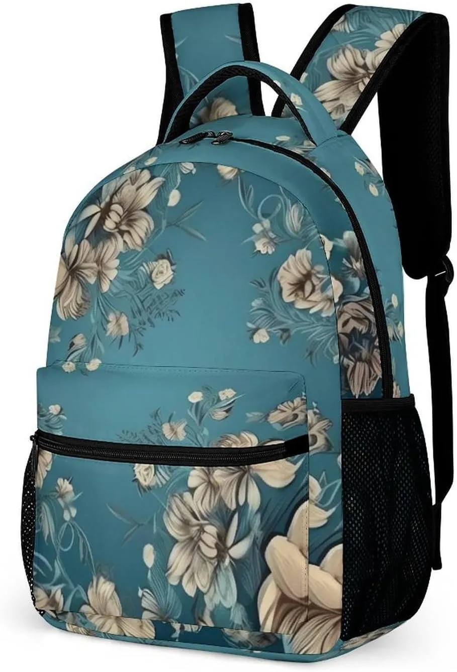 Backpack for Men Women Laptop Backpack Deep Sea Blue Flowers Casual Daypack Laptop Bag for Travel