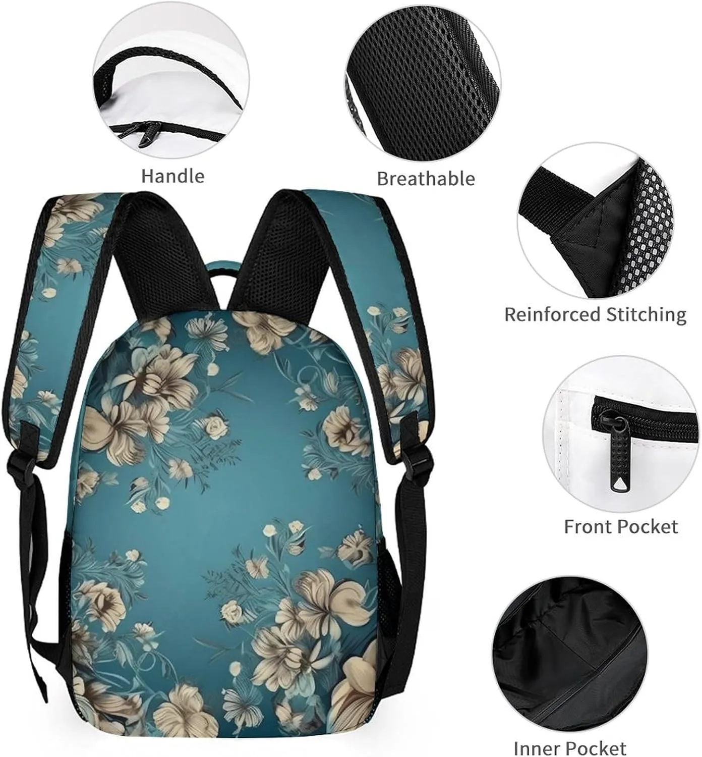 Backpack for Men Women Laptop Backpack Deep Sea Blue Flowers Casual Daypack Laptop Bag for Travel