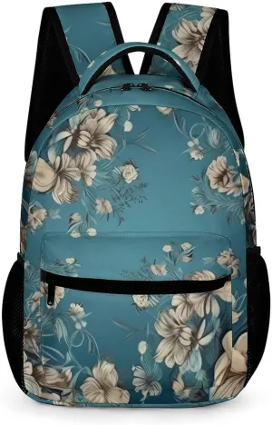 Backpack for Men Women Laptop Backpack Deep Sea Blue Flowers Casual Daypack Laptop Bag for Travel