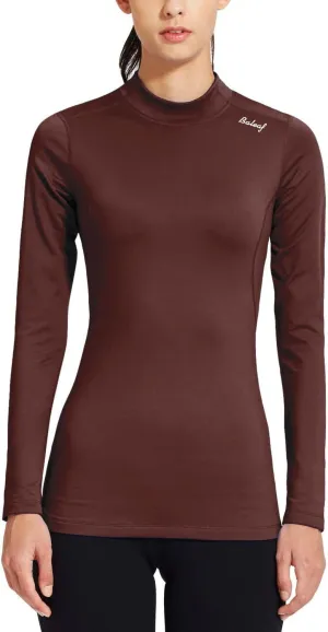 baleaf Women's Thermal Tops Fleece Shirts Running Workout Athletic Base Layer Warm Cold Weather Gear Mock Neck