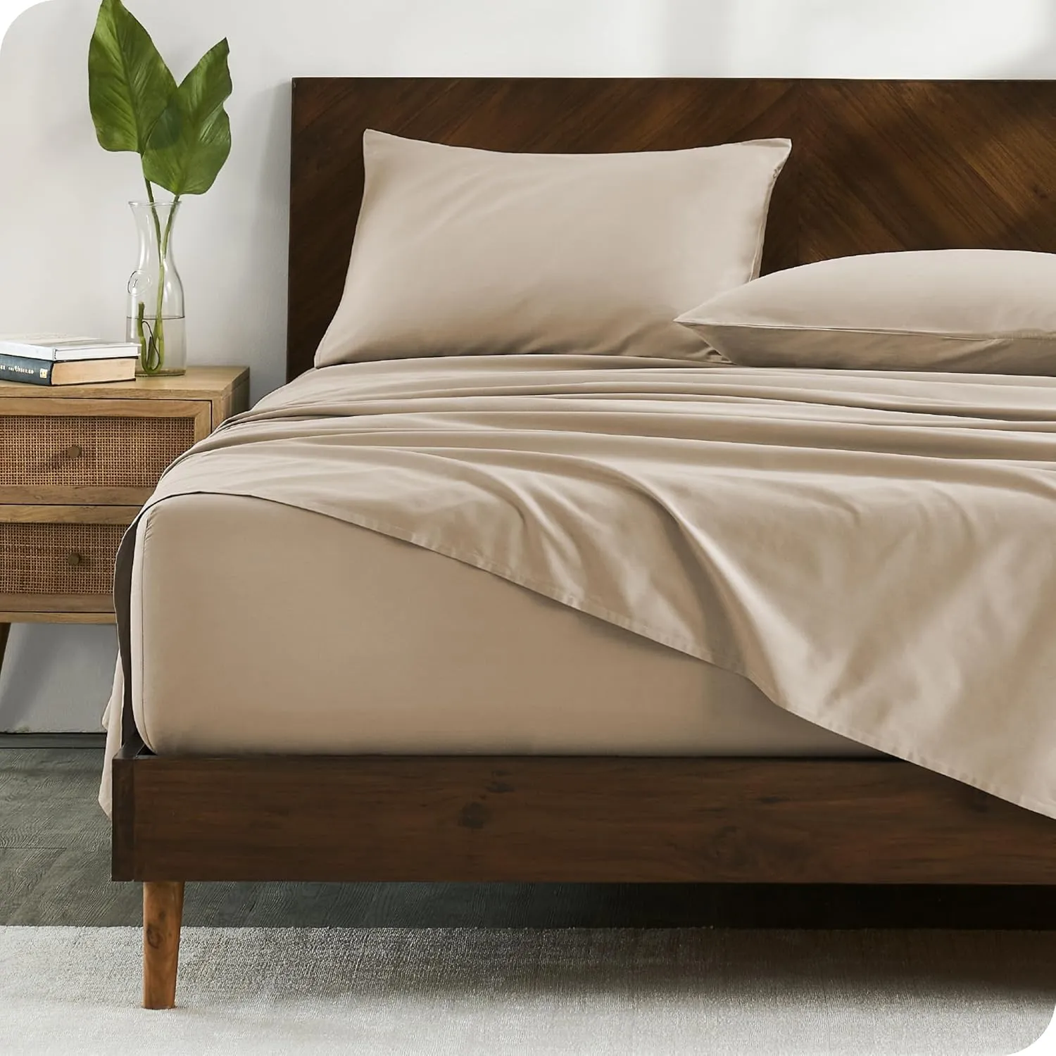 Bare Home 100% Organic Cotton Twin XL Sheet Set - Crisp Percale Weave - 260 Thread Count - Lightweight & Breathable - Bedding Sheets & Pillowcases (Twin XL, French Beige)