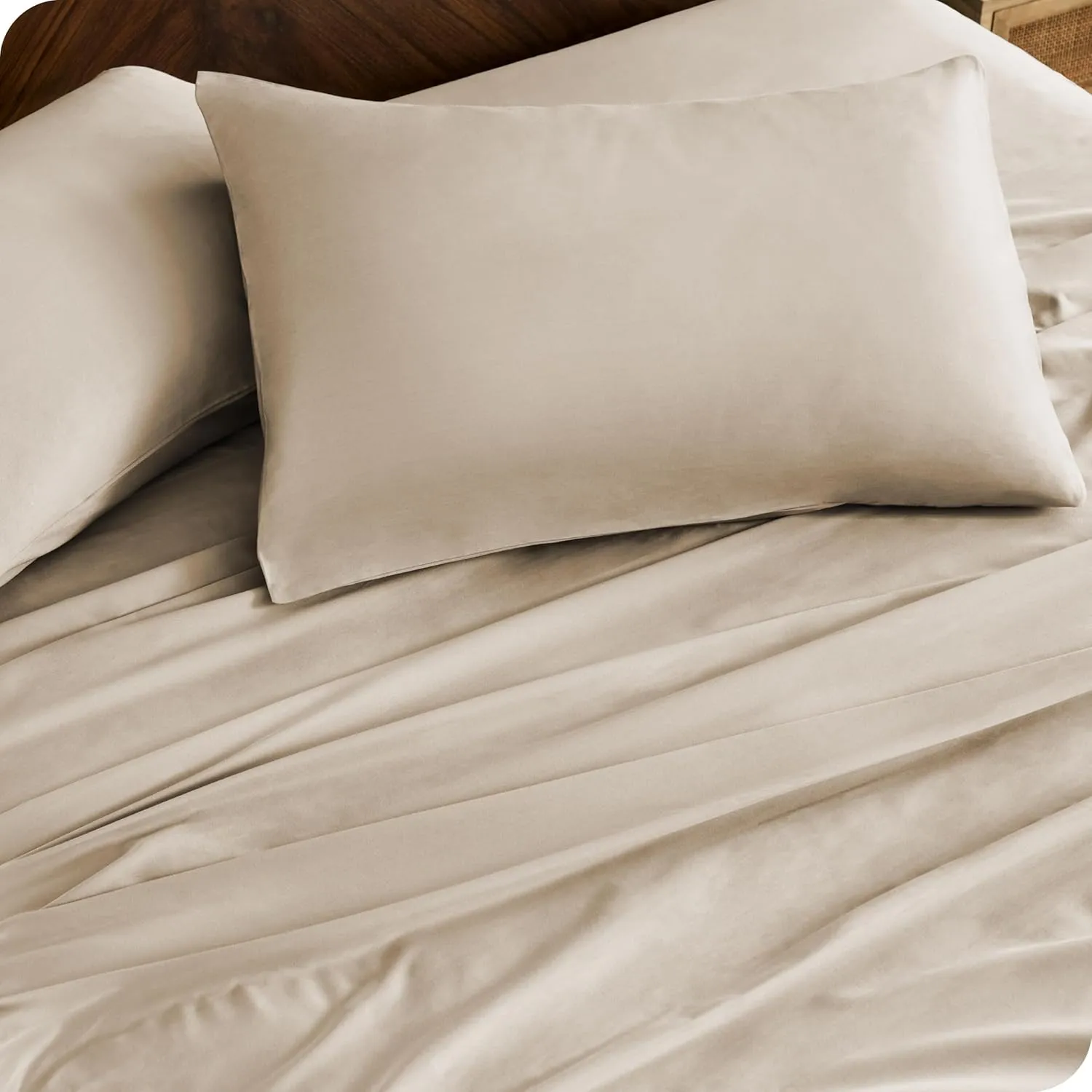 Bare Home 100% Organic Cotton Twin XL Sheet Set - Crisp Percale Weave - 260 Thread Count - Lightweight & Breathable - Bedding Sheets & Pillowcases (Twin XL, French Beige)