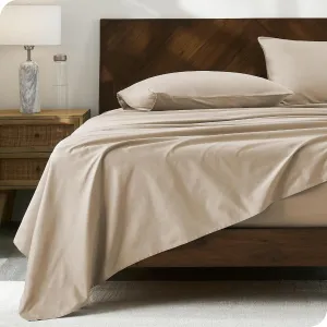 Bare Home 100% Organic Cotton Twin XL Sheet Set - Crisp Percale Weave - 260 Thread Count - Lightweight & Breathable - Bedding Sheets & Pillowcases (Twin XL, French Beige)