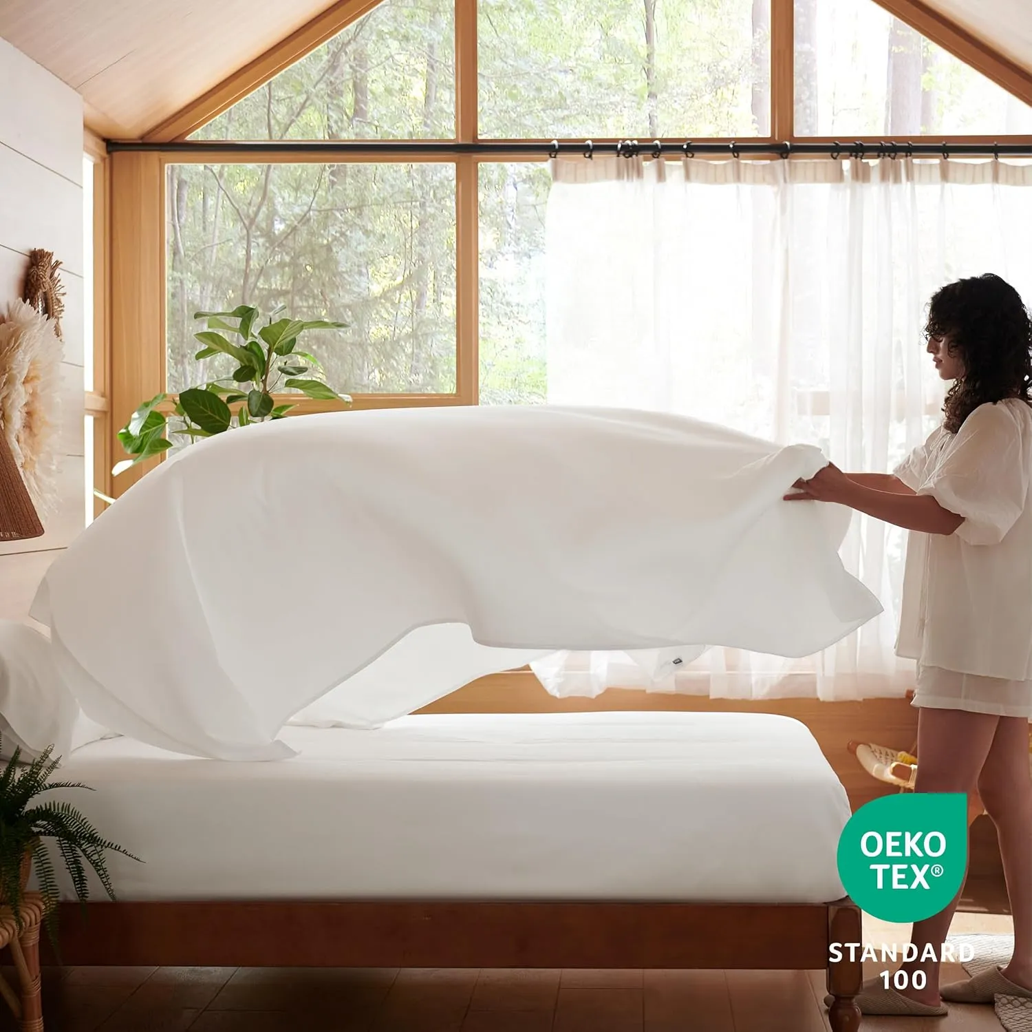 Bedsure Cooling Sheets King Size - Lyocell Cotton Sheet Set, GentleSoft™, Silky & Breathable Eucalyptus Bed Sheets with Deep Pocket, 4 Pieces, Luxury Hotel Bedding, White