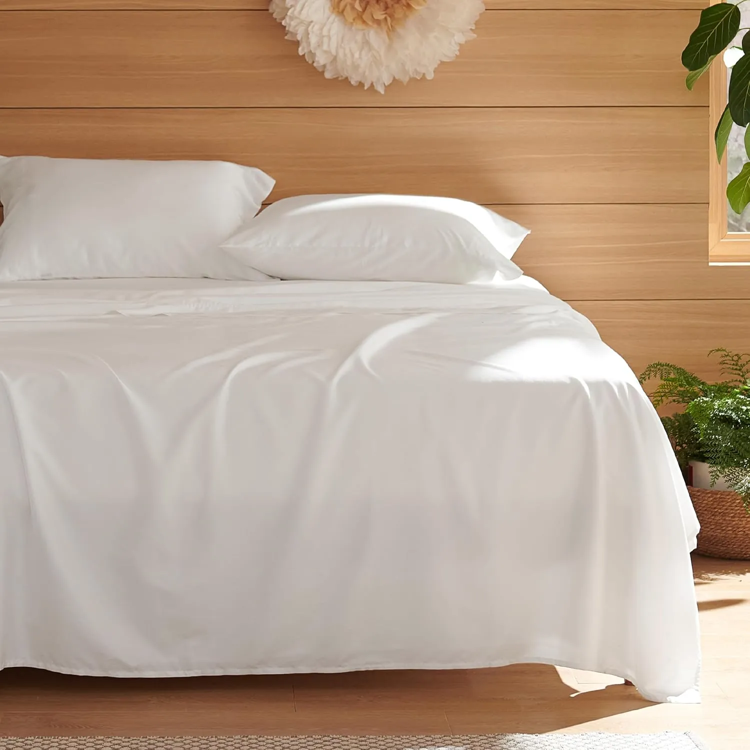 Bedsure Cooling Sheets King Size - Lyocell Cotton Sheet Set, GentleSoft™, Silky & Breathable Eucalyptus Bed Sheets with Deep Pocket, 4 Pieces, Luxury Hotel Bedding, White