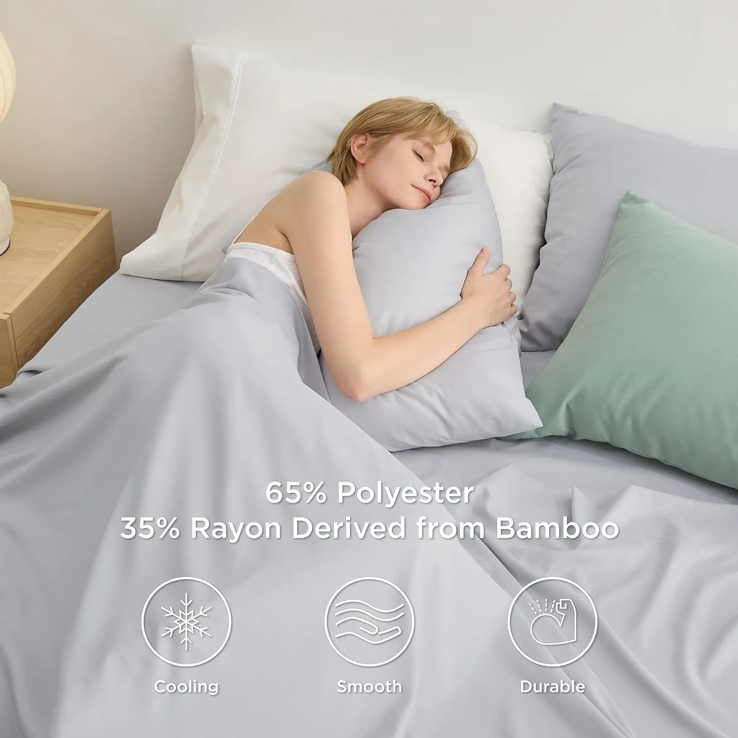 Bedsure Rayon Derived from Bamboo Cooling Sheets, Queen Sheet Set for Hot Sleepers, Hotel Luxury Deep Pocket Bedsheets Up to 16 Inches, Breathable Soft & Silky Bedding Set - Sage Green