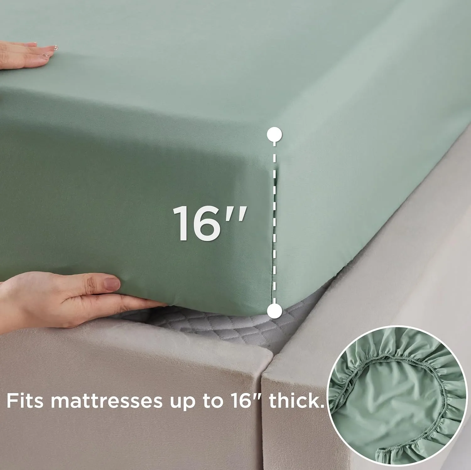 Bedsure Rayon Derived from Bamboo Cooling Sheets, Queen Sheet Set for Hot Sleepers, Hotel Luxury Deep Pocket Bedsheets Up to 16 Inches, Breathable Soft & Silky Bedding Set - Sage Green