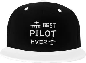Best Pilot Ever Color-Block Flat Brim Snapback Cap for Men & Women, Adjustable Hip-Hop Hat White
