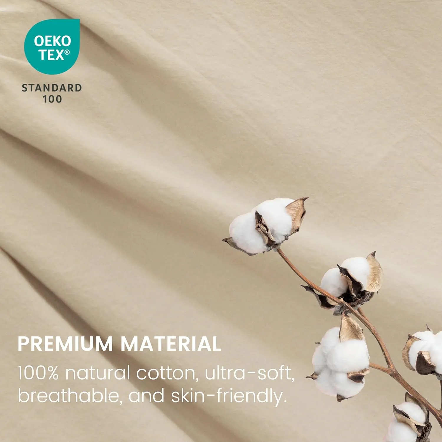 BISELINA 100% Washed Cotton Sheet Set Queen Size 4 Pieces Soft Breathable Durable Chic Bedding Set for All Season - Sandy Beige, Queen