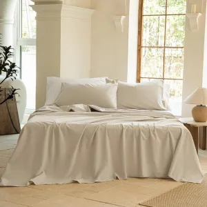 BISELINA 100% Washed Cotton Sheet Set Queen Size 4 Pieces Soft Breathable Durable Chic Bedding Set for All Season - Sandy Beige, Queen