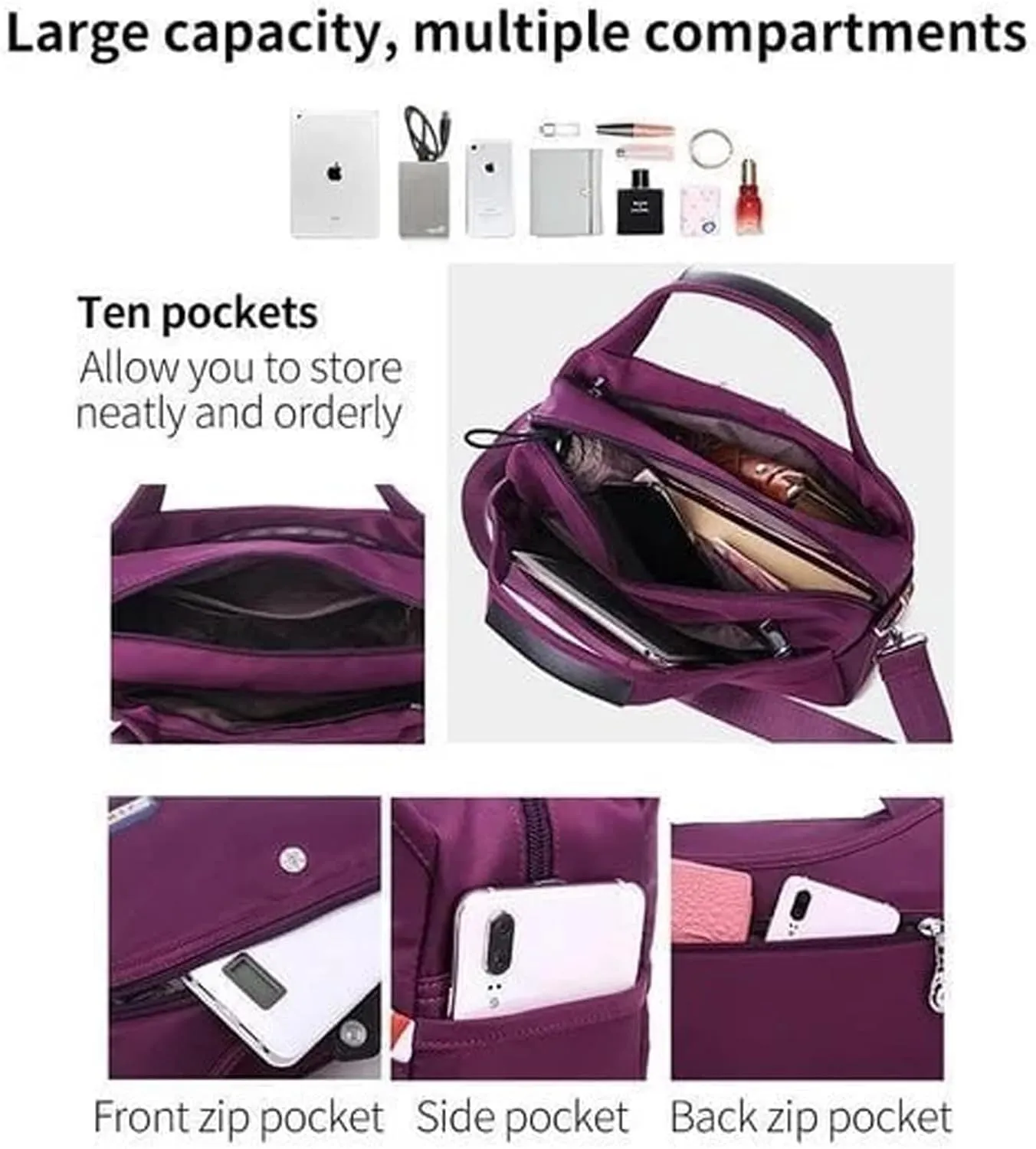 Blaciokamith Tote Bag, Soft Side Lightweight Underseat Tote Bag, Fashionable Simple Messenger Bag for Womens