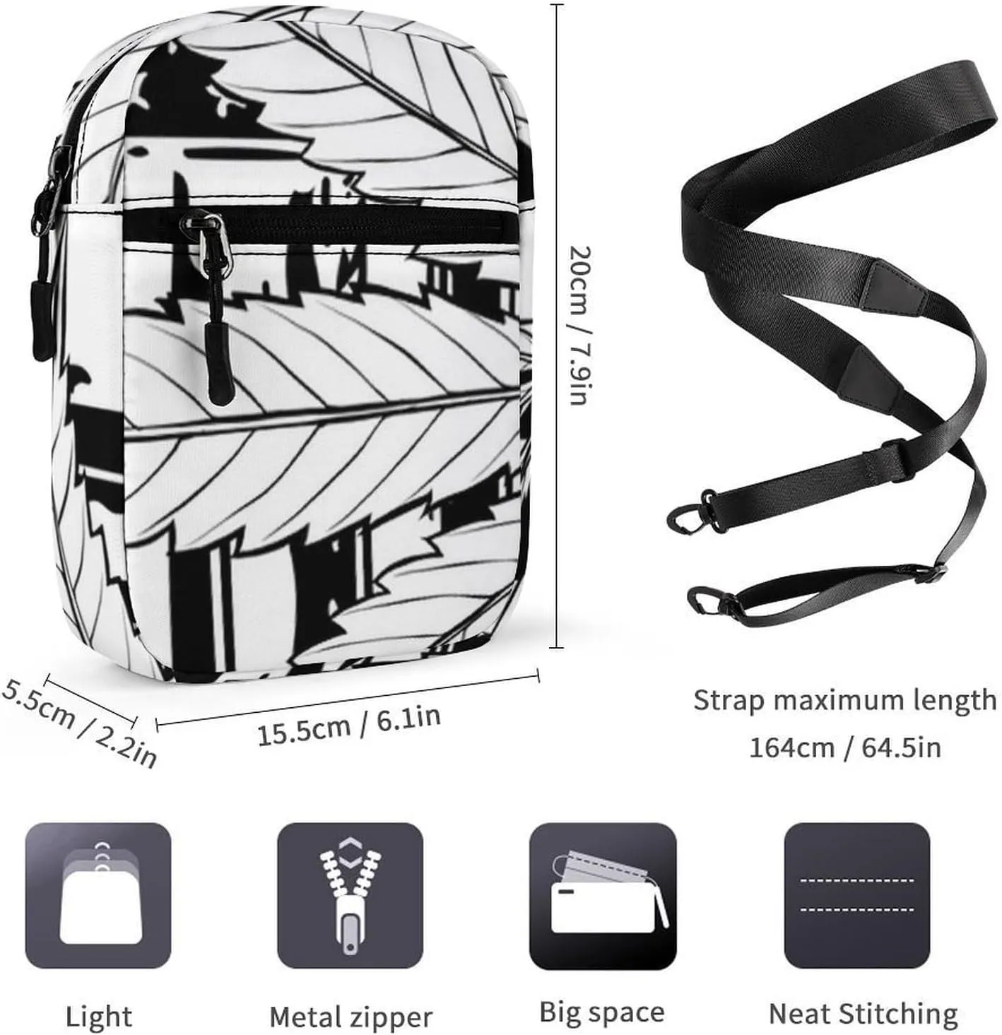 Black And White American Flag Crossbody Bag Small Shoulder Bag Waterproof, Lightweight And Convenient