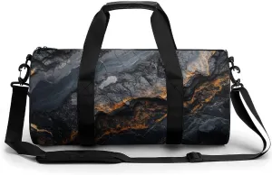 Black Marble Texture Travel Gym Bag for Women Men Cylindrical Duffle Bag Sport Workout Bag with Shoulder Strap