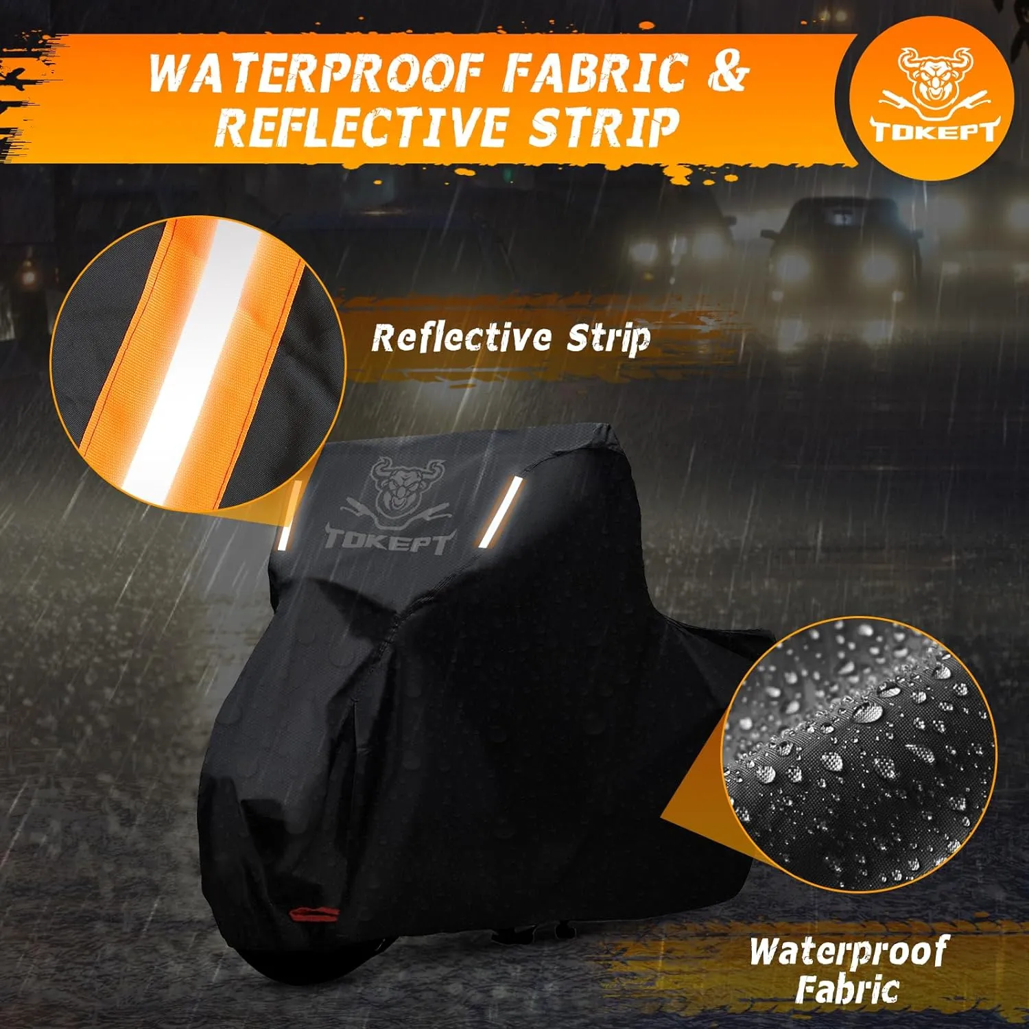 Black Motorcycle Cover, 210D Oxford Fabric All Weather Water Sun Protection, 104 inch Vehicle Cover for Harley Davidson Honda Suzuki Kawasaki Yamaha (XXL)