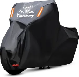 Black Motorcycle Cover, 210D Oxford Fabric All Weather Water Sun Protection, 104 inch Vehicle Cover for Harley Davidson Honda Suzuki Kawasaki Yamaha (XXL)