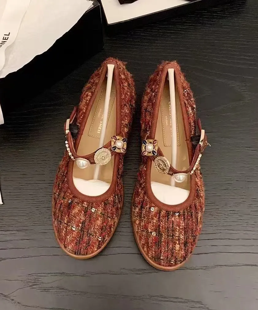 Black Women Woolen Splicing Flat Shoes Buckle Strap