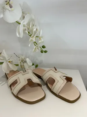 Block Canvas Faux Leather Trim Slider Style Sandal (2 Colours)