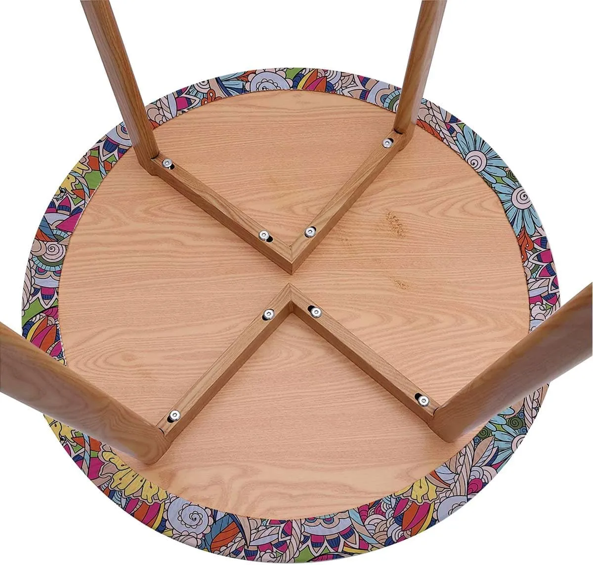 Blue Brown Round Table Cloth with Elastic Edged Tree with Flower Forms on Paisley Image Round Tablecloth Tablecloths Elastic Fitted Indoor Outdoor Retro Fit for 44"-47" Table
