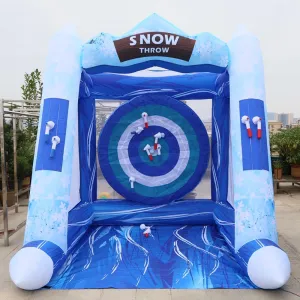 Blue Inflatable Snow Throwing Game Inflatable Ball Toss Target Dart Board 12 Axes 8 Toss Ball for Party/Birthday/Backyard/School/Team Events