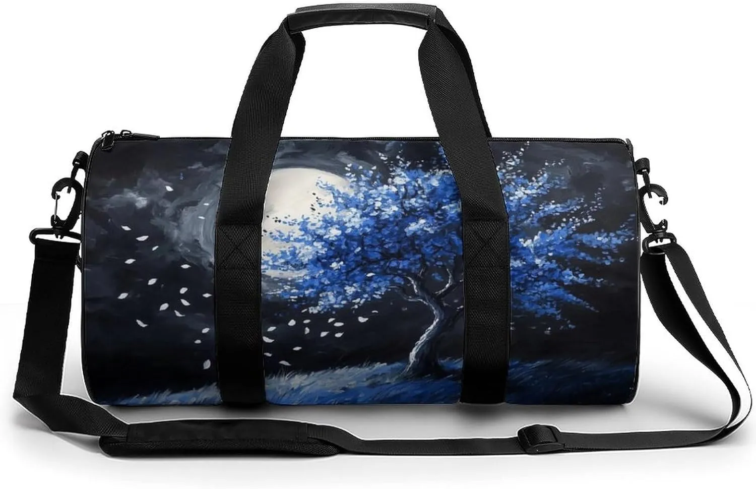 Blue Tree in The Moonlight Travel Gym Bag for Women Men Cylindrical Duffle Bag Sport Workout Bag with Shoulder Strap