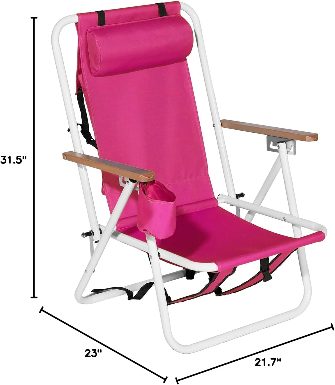 Bonnlo Foldable Backpack Carry Camping Chair with Cup Holder, Portable 4-Position Reclining Heavy-Duty Supports 265 lbs (120 kg) for Beach Lawn Concert Fishing Stylish Barbie Pink
