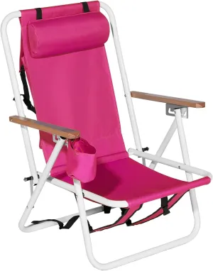 Bonnlo Foldable Backpack Carry Camping Chair with Cup Holder, Portable 4-Position Reclining Heavy-Duty Supports 265 lbs (120 kg) for Beach Lawn Concert Fishing Stylish Barbie Pink