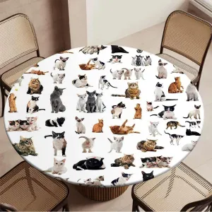 Brown Black White Round Fitted Table Cloth Cover Elastic ​Edged Cartoon Animals Composite Picture Table Cloth Round Elastic Edge Fitted Table Cover Fit for 36"-39" Diameter Table Dog Lover