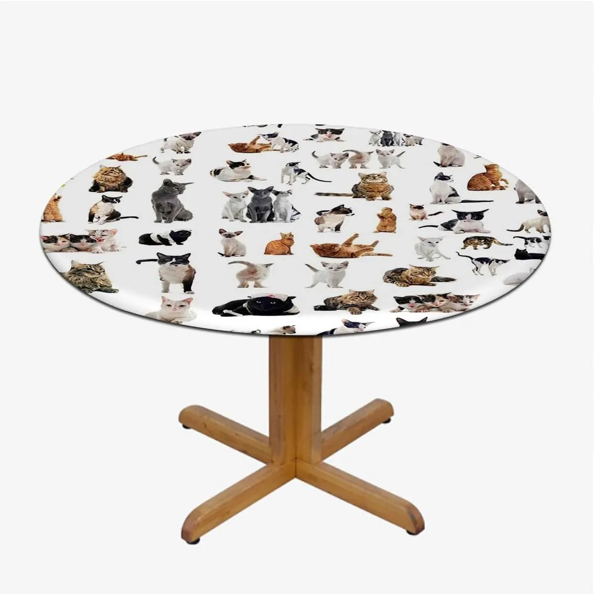 Brown Black White Round Fitted Table Cloth Cover Elastic ​Edged Cartoon Animals Composite Picture Table Cloth Round Elastic Edge Fitted Table Cover Fit for 36"-39" Diameter Table Dog Lover