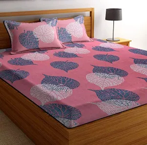 BSB HOME® Microfiber 180 TC Big Flower Printed Double Bedsheets with 2 Standard Size Pillow Cover, (90X90 Inches, 7.5 x 7.5 Feet, Pink and Light Blue)