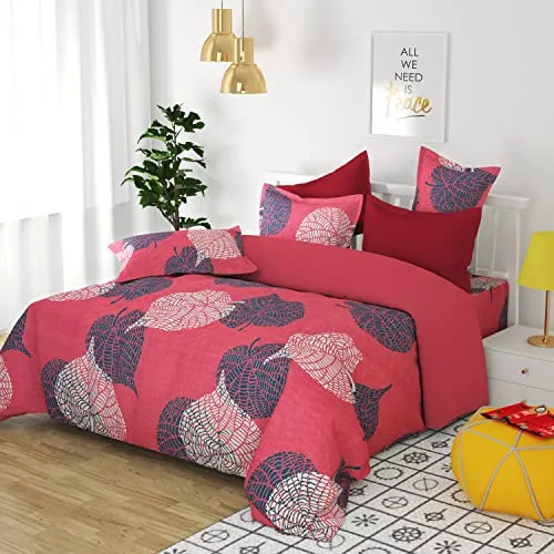 BSB HOME® Microfiber 180 TC Big Flower Printed Double Bedsheets with 2 Standard Size Pillow Cover, (90X90 Inches, 7.5 x 7.5 Feet, Pink and Light Blue)