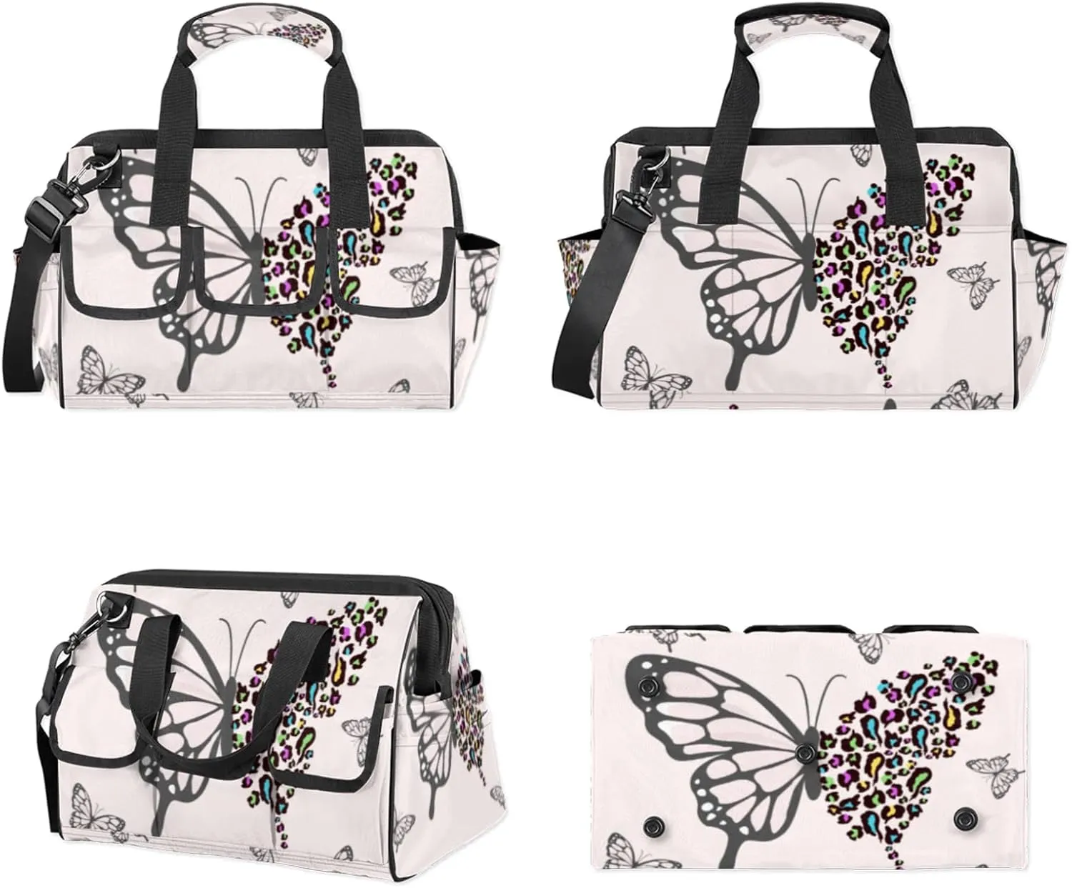 Butterfly Pattern Heavy Duty Tool Bags for Men and Women 14.8 Inch, Soft Wide Mouth Tool Tote Organizer Bag with Adjustable Shoulder Strap