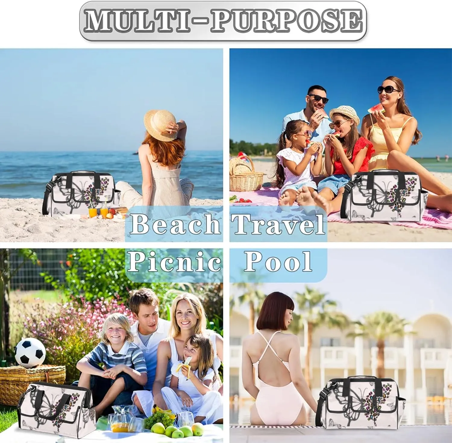 Butterfly Pattern Heavy Duty Tool Bags for Men and Women 14.8 Inch, Soft Wide Mouth Tool Tote Organizer Bag with Adjustable Shoulder Strap