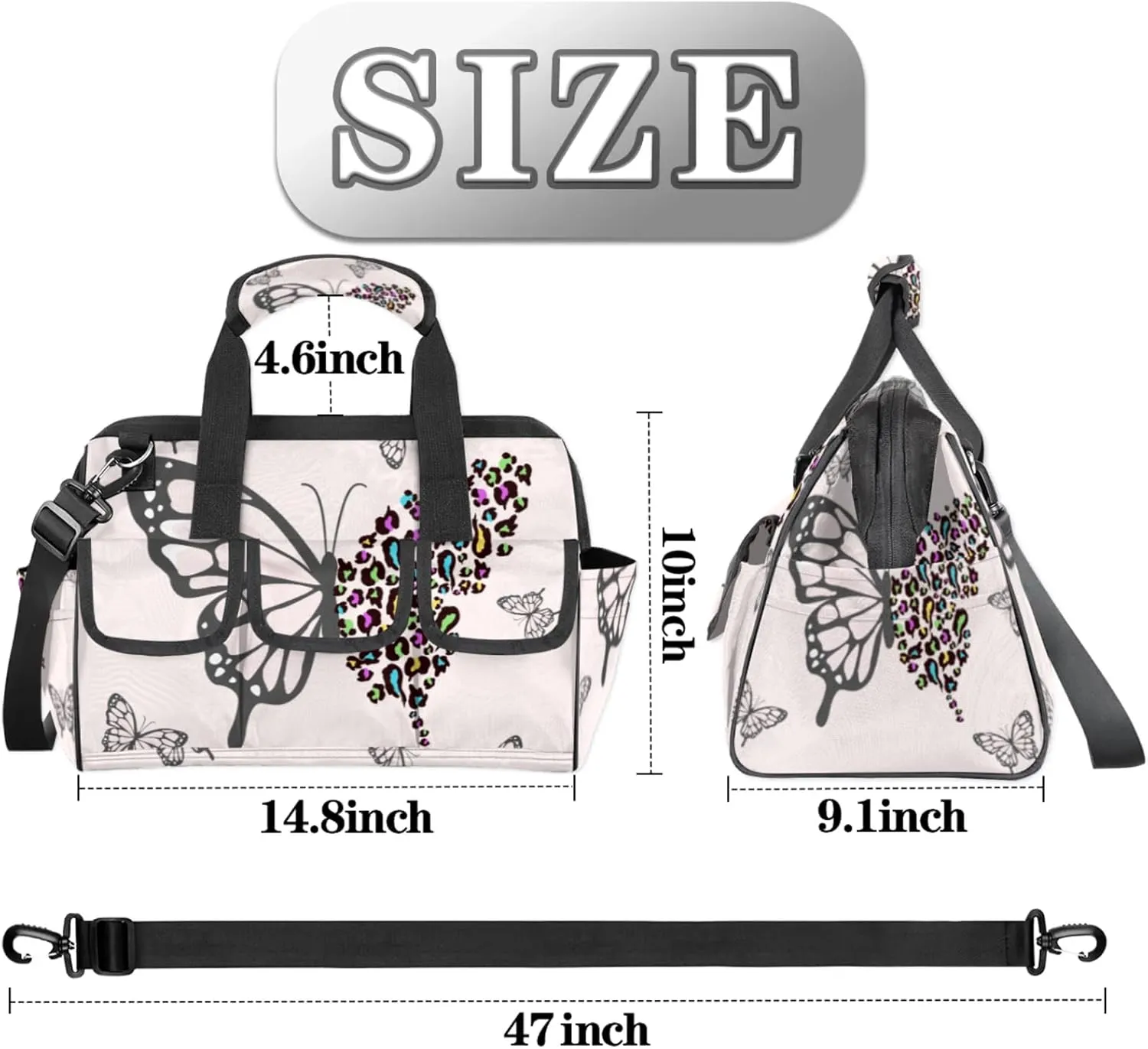 Butterfly Pattern Heavy Duty Tool Bags for Men and Women 14.8 Inch, Soft Wide Mouth Tool Tote Organizer Bag with Adjustable Shoulder Strap