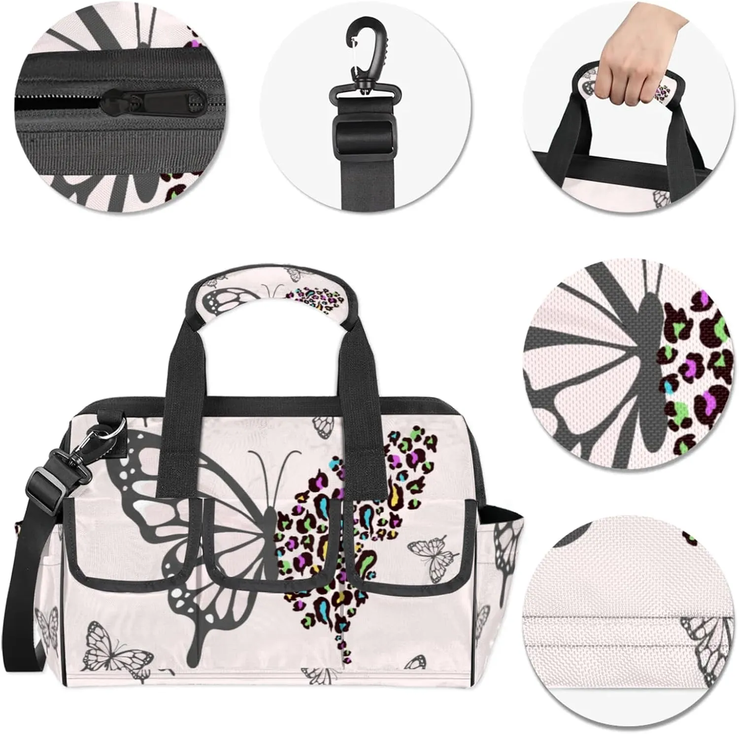 Butterfly Pattern Heavy Duty Tool Bags for Men and Women 14.8 Inch, Soft Wide Mouth Tool Tote Organizer Bag with Adjustable Shoulder Strap