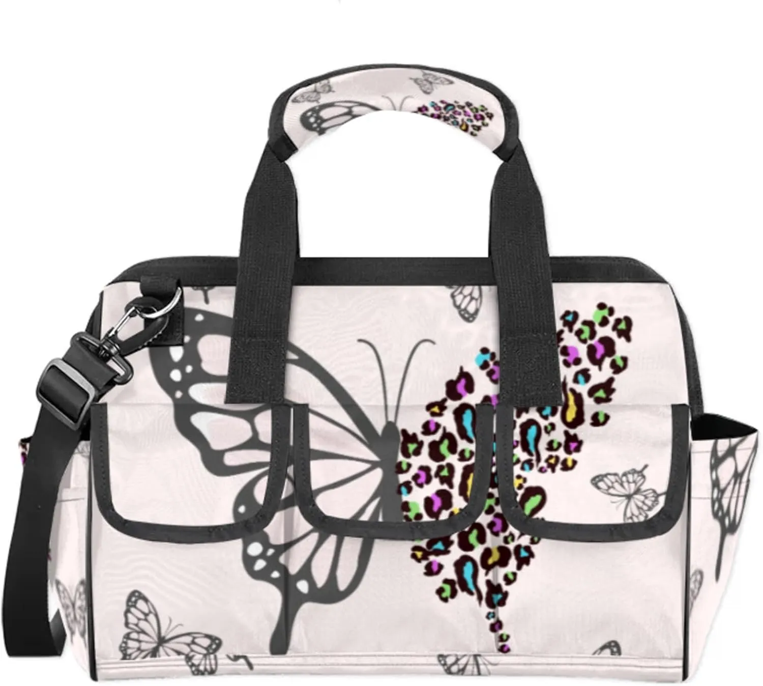 Butterfly Pattern Heavy Duty Tool Bags for Men and Women 14.8 Inch, Soft Wide Mouth Tool Tote Organizer Bag with Adjustable Shoulder Strap