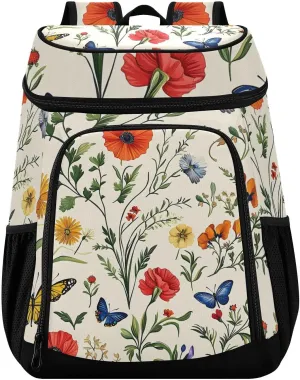 Butterfly Tulip Wildflower Cooler Backpack Cooler Insulated Leak Proof Lunch Backpack 36 Cans Waterproof Soft for Men Women Picnic Hiking Camping Beach