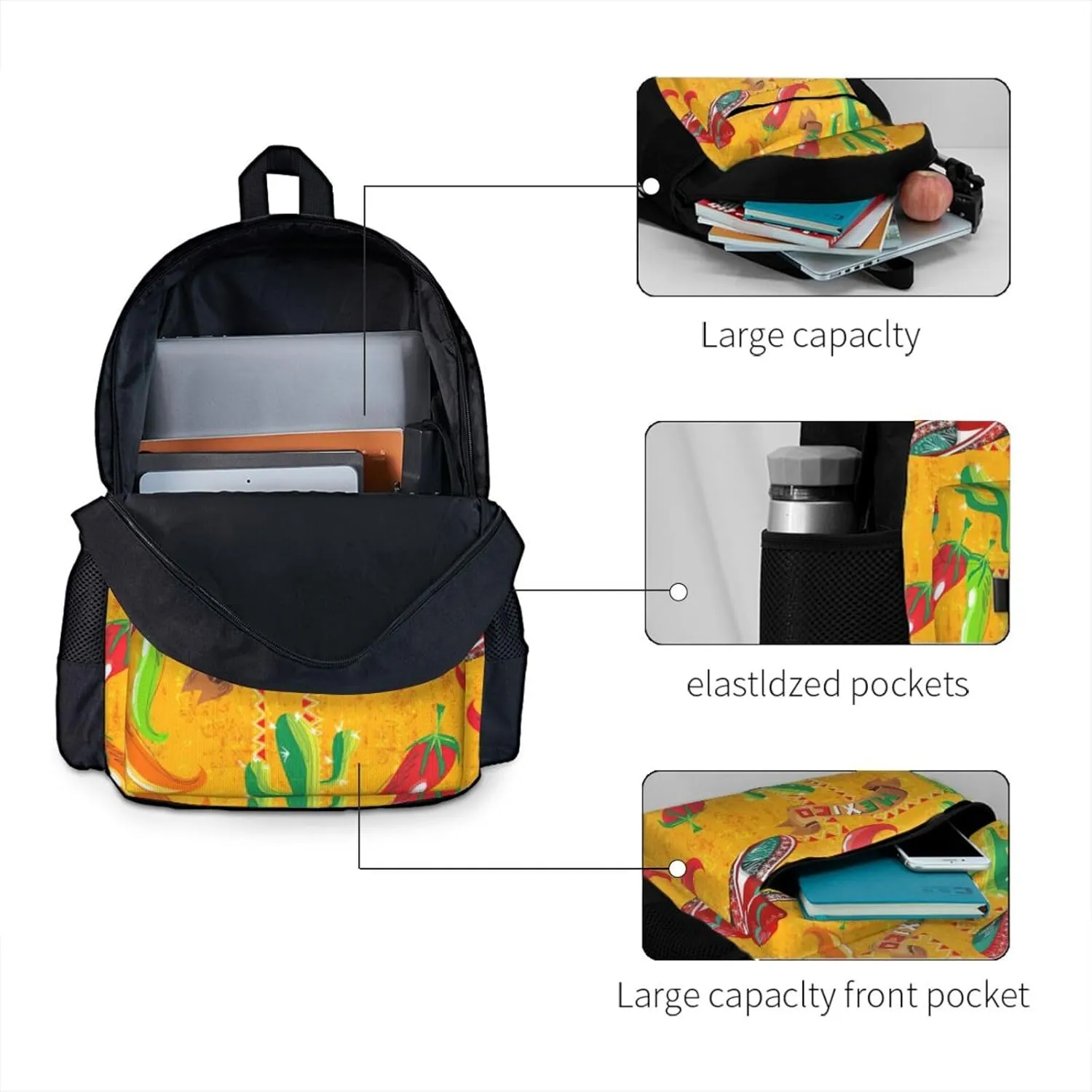 Cactus Hat And Chili Pepper Print Storage Bag, Shoulder Bag, Leisure Bag, Large Capacity Leisure Travel Shoulder Bag