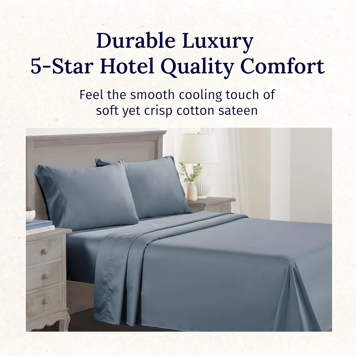 California Design Den - Luxury Full Size Sheet Set - 100% Cotton, 600 Thread Count Deep Pocket Full Size Bed Sheets, Hotel-Quality Cooling Sheets with Sateen Weave - Pastel Blue