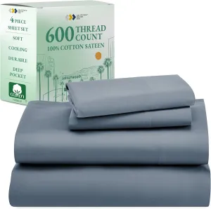 California Design Den - Luxury Full Size Sheet Set - 100% Cotton, 600 Thread Count Deep Pocket Full Size Bed Sheets, Hotel-Quality Cooling Sheets with Sateen Weave - Pastel Blue
