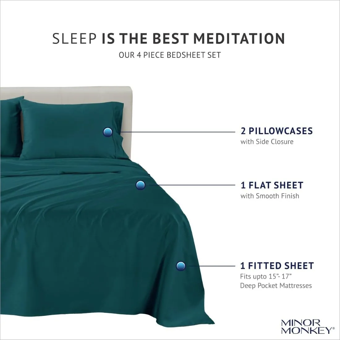 California King Size Egyptian Cotton Sheets, Luxury 1000 Thread Count 4Pc Cal. King Sheets Set, Soft Certified Sateen Weave 16" Deep Pocket, Breathable Cooling Bedding Sheets Set - Teal
