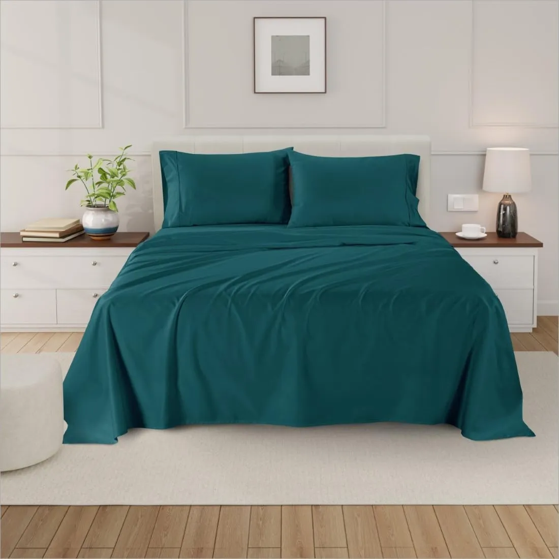 California King Size Egyptian Cotton Sheets, Luxury 1000 Thread Count 4Pc Cal. King Sheets Set, Soft Certified Sateen Weave 16" Deep Pocket, Breathable Cooling Bedding Sheets Set - Teal