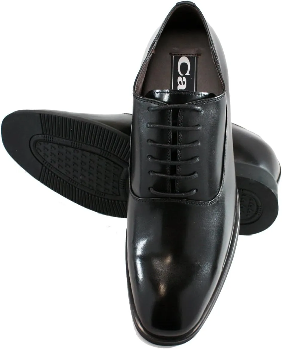 CALTO Men's Invisible Height Increasing Elevator Shoes - Black Premium Leather Lace-up Formal Dress Oxfords - 3 Inches Taller - G8082 - Size 10 D(M) US