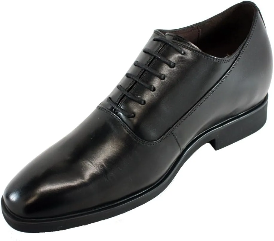 CALTO Men's Invisible Height Increasing Elevator Shoes - Black Premium Leather Lace-up Formal Dress Oxfords - 3 Inches Taller - G8082 - Size 10 D(M) US