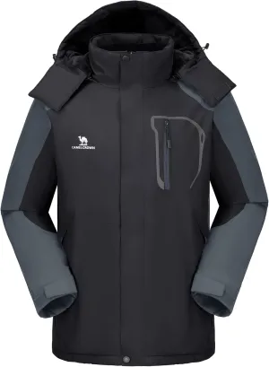CAMELSPORTS Mens Winter Jacket Waterproof Warm Snow Ski Jackets Faux Fur Fleece Rain Coats with Removable Hood