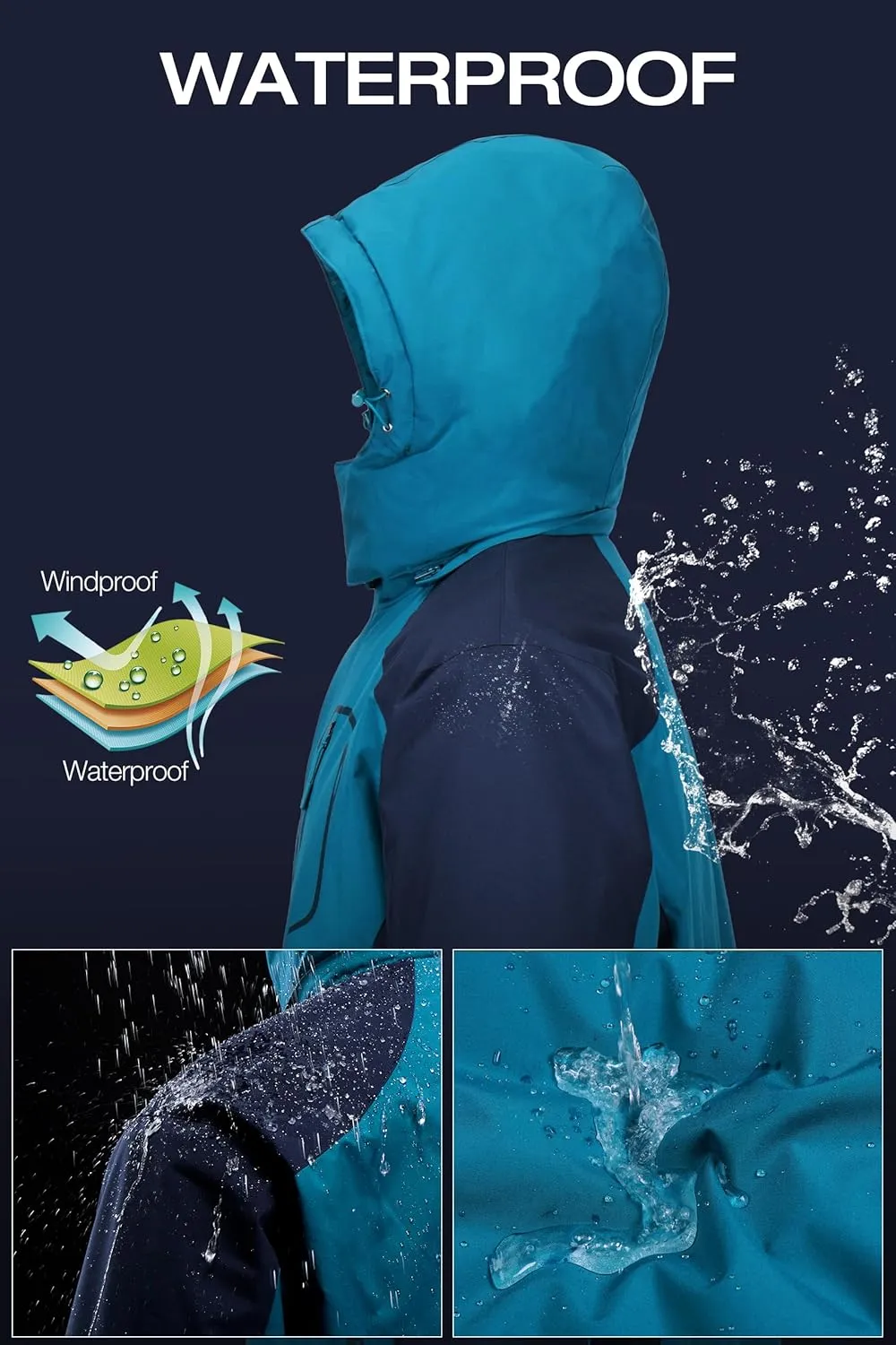 CAMELSPORTS Mens Winter Jacket Waterproof Warm Snow Ski Jackets Faux Fur Fleece Rain Coats with Removable Hood