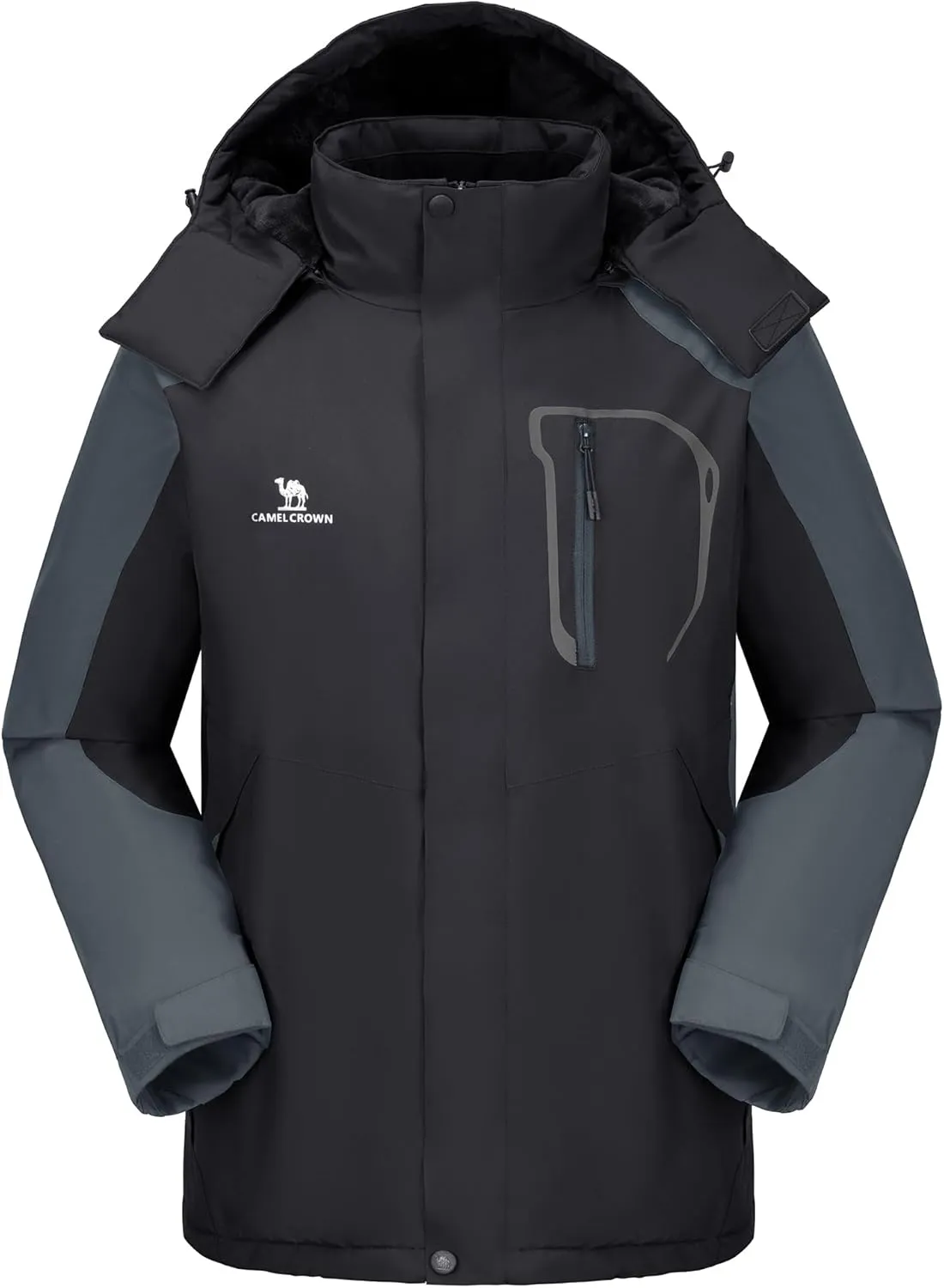 CAMELSPORTS Mens Winter Jacket Waterproof Warm Snow Ski Jackets Faux Fur Fleece Rain Coats with Removable Hood